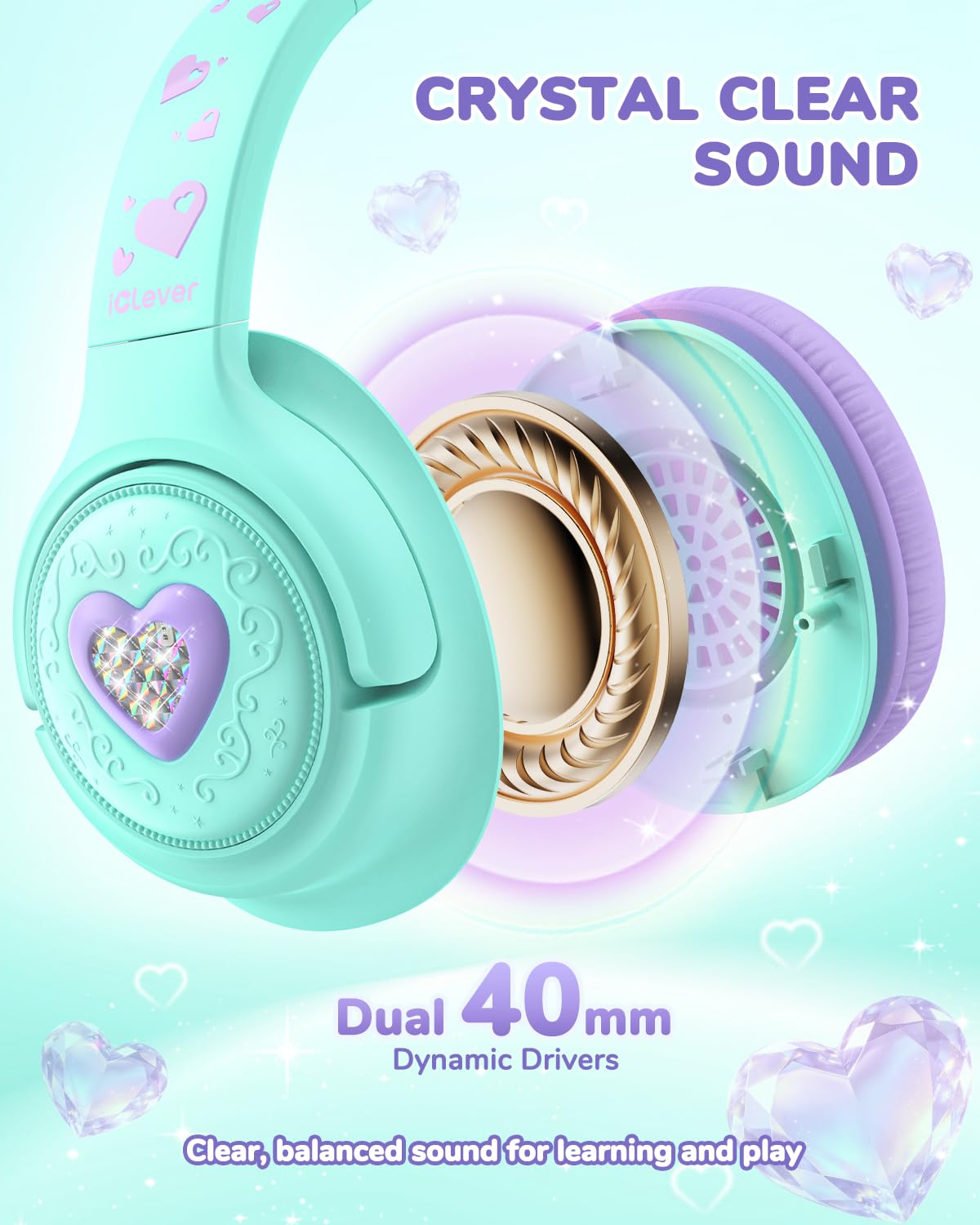 iClever C371 Kids Headphones with Cord for School Boys Girls Travel Gift | SafeSound Tech3.0, Stereo Sound, 3.5mm Jack, Foldable, Durable Headband, Safe Wired Headphones for Kids, Powder Blue