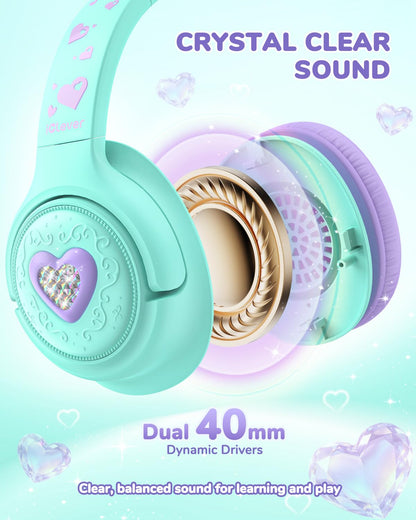 iClever C371 Kids Headphones with Cord for School Boys Girls Travel Gift | SafeSound Tech3.0, Stereo Sound, 3.5mm Jack, Foldable, Durable Headband, Safe Wired Headphones for Kids, Powder Blue