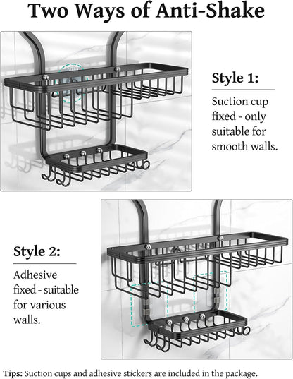 Never Rust Shower Caddy Hanging, Aluminum Shower Racks for Inside Shower, 3-Tier Shower Organizer Hanging Over Shower Head with Hooks and Soap Holder, Rose Gold