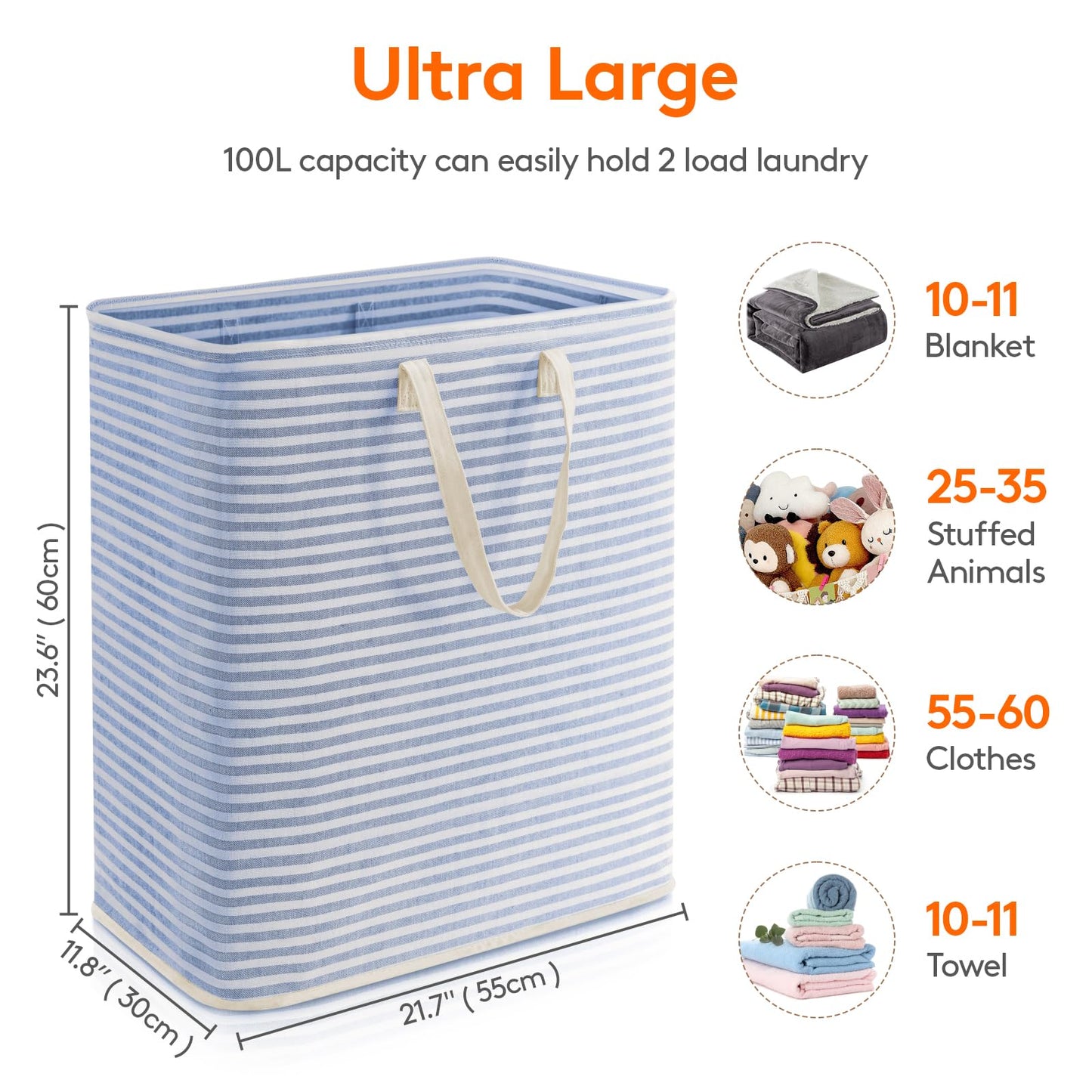 Lifewit 2 Pack Laundry Basket 80L Each, Collapsible Clothes Hamper with Reinforced Handles, Freestanding Waterproof Design for Bedroom and Laundry Room, Grey 160L Total