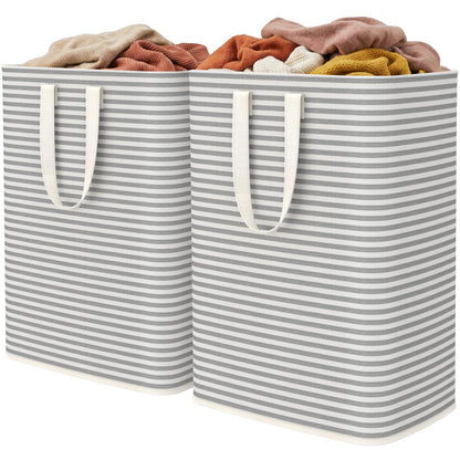 Lifewit 2 Pack Laundry Basket 80L Each, Collapsible Clothes Hamper with Reinforced Handles, Freestanding Waterproof Design for Bedroom and Laundry Room, Grey 160L Total