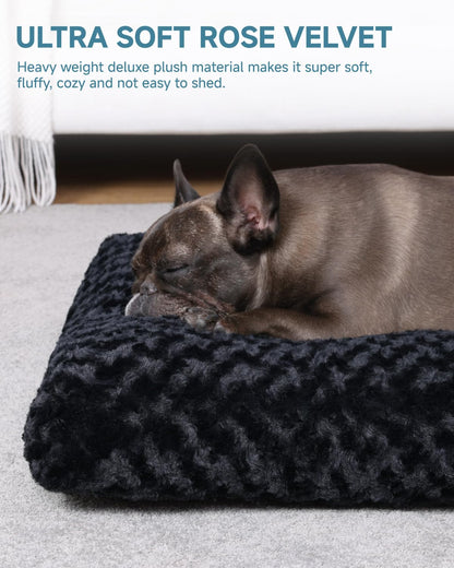 KSIIA Washable Dog Bed Medium Size Dog Crate Bed Plush Pet Mat 35"x23" Gray | Deluxe Plush Comfy Kennel Pad, Anti-Slip Bottom,Deep Sleeping Mat for Medium Dogs,Machine Washable for Easy Cleaning