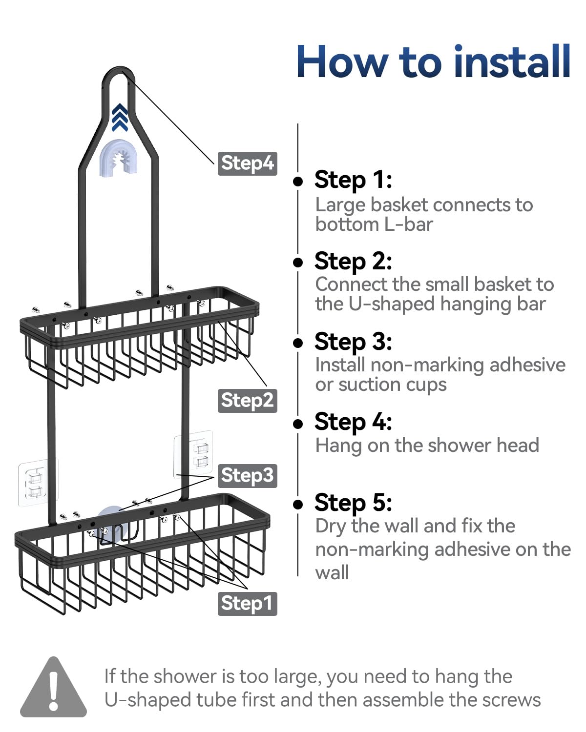 Never Rust Shower Caddy Hanging, Aluminum Shower Racks for Inside Shower, 3-Tier Shower Organizer Hanging Over Shower Head with Hooks and Soap Holder, Rose Gold