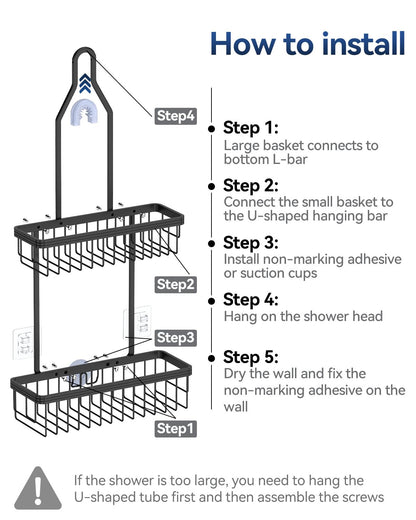 Never Rust Shower Caddy Hanging, Aluminum Shower Racks for Inside Shower, 3-Tier Shower Organizer Hanging Over Shower Head with Hooks and Soap Holder, Rose Gold