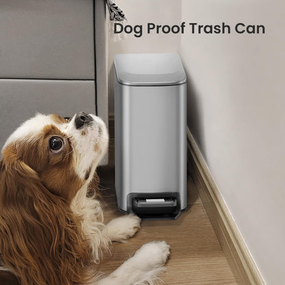 Cesun Small Bathroom Trash Can with Lid, 1.6 Gal, Soft Close, Sage Green | Step pedal soft close, Slim 5.9in fits narrow spaces, Stainless steel, Anti-fingerprint, Removable inner bucket, Odor seal