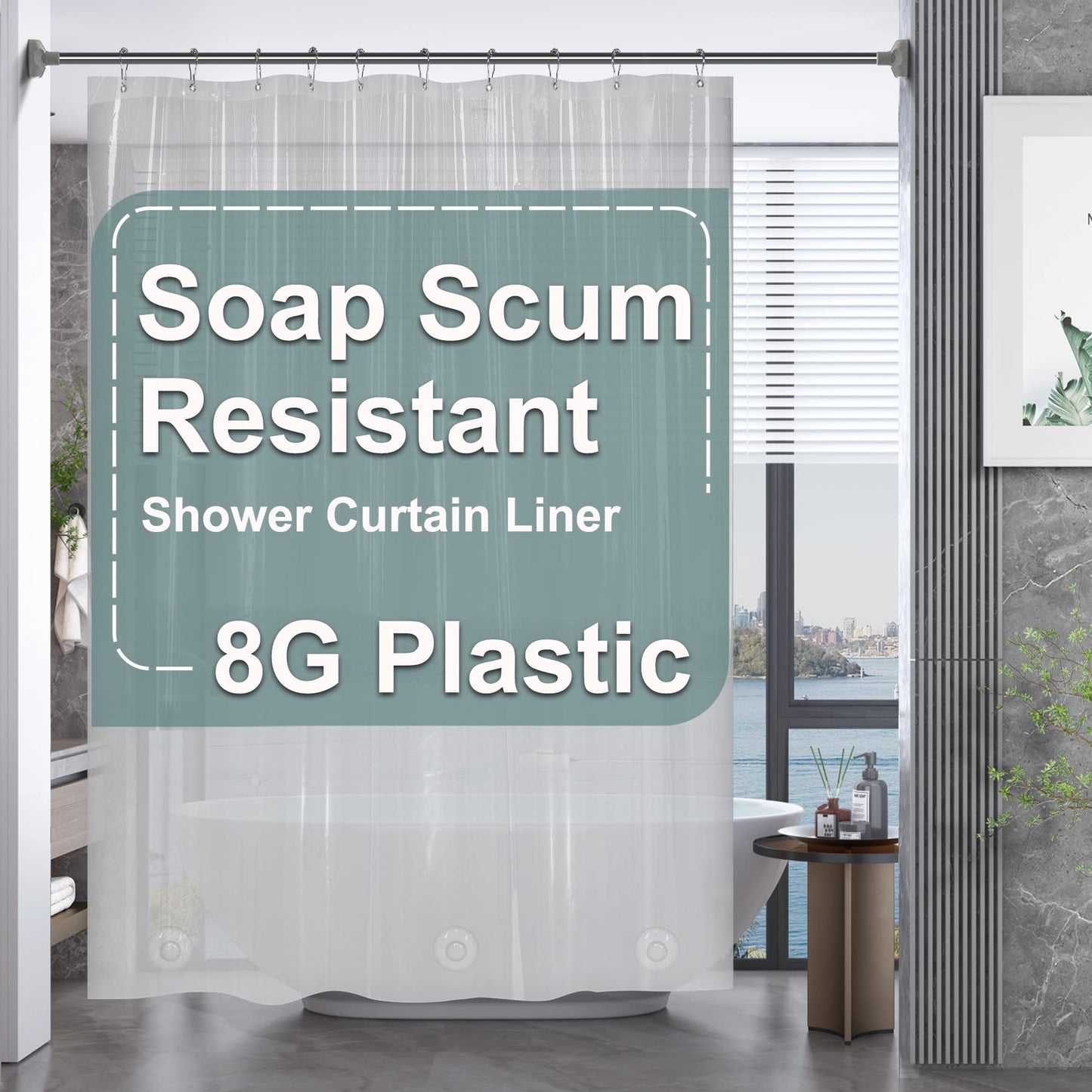 AmazerBath Plastic Shower Curtain Clear Premium PEVA, Clear Shower Curtain Heavy Duty 8G, Weighted Shower Curtains for Bathroom Accessories with 3 Big Stones and 12 Rustproof Grommets, 72x72 Inches