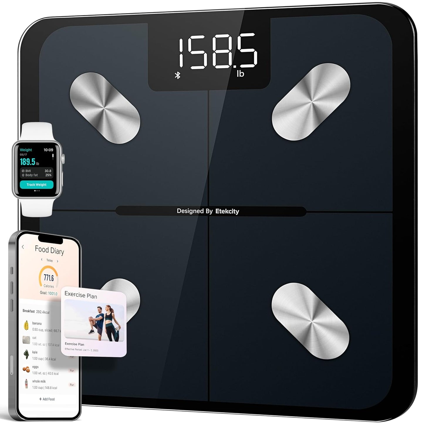 Etekcity Smart Scale for Body Weight, Body Fat and BMI, FSA Eligible | HSA Eligible, Bathroom Scale with Muscle Mass, Accurate Bluetooth App Sync, LED Display and Tempered Glass