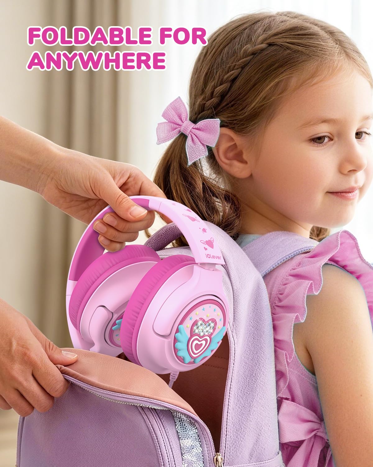 iClever C371 Kids Headphones with Cord for School Boys Girls Travel Gift | SafeSound Tech3.0, Stereo Sound, 3.5mm Jack, Foldable, Durable Headband, Safe Wired Headphones for Kids, Powder Blue