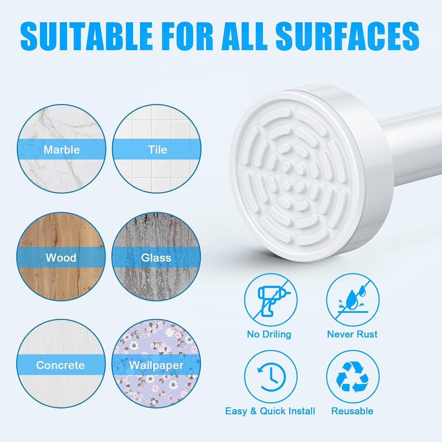 TEECK Shower Curtain Rod, 32-80 inch Adjustable Spring Tension Curtain Rod, Never Rust Anti-Slip Shower Curtain Rod for Bathroom, No Drilling, Never Collapse, Easy to Use, Silver
