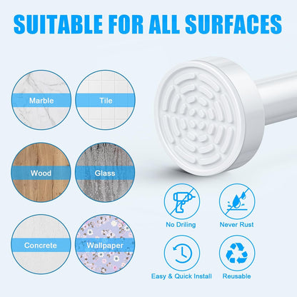TEECK Shower Curtain Rod, 32-80 inch Adjustable Spring Tension Curtain Rod, Never Rust Anti-Slip Shower Curtain Rod for Bathroom, No Drilling, Never Collapse, Easy to Use, Silver