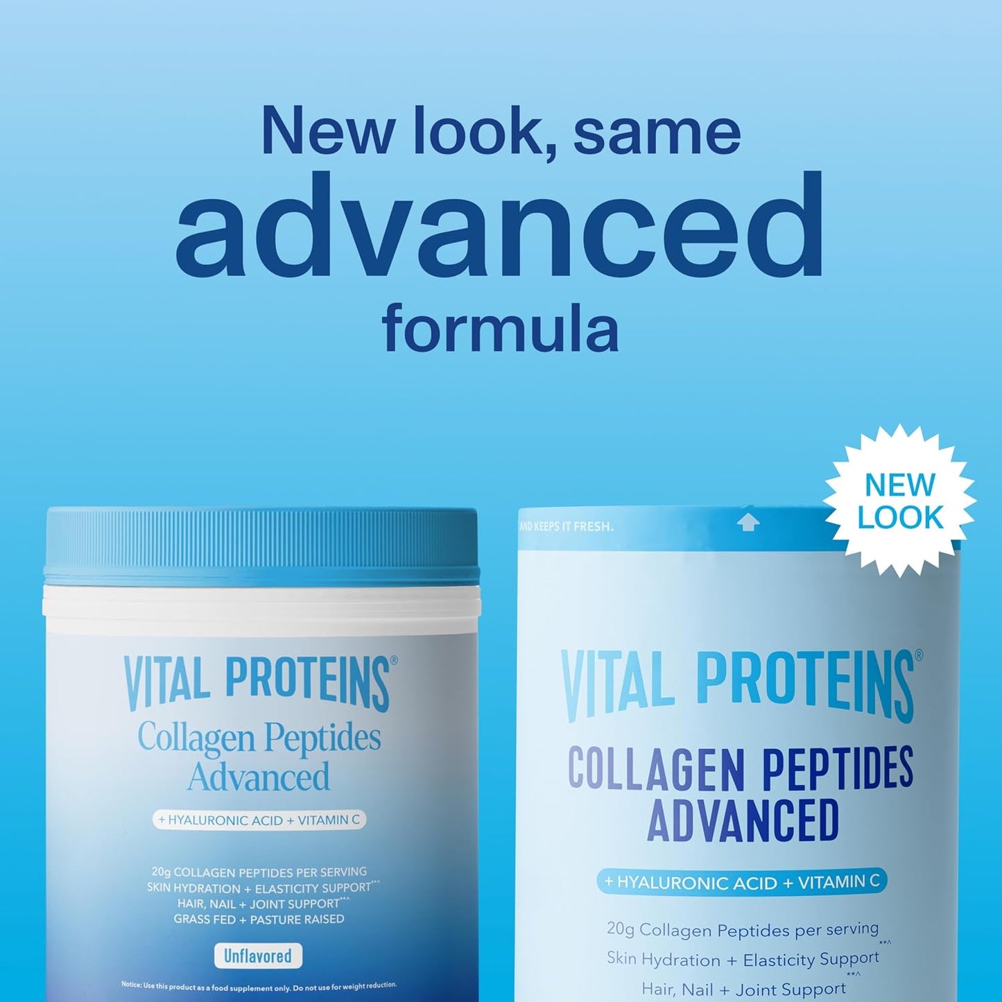 Vital Proteins Collagen Peptides Powder Advanced, Unflavored, 20oz | Hyaluronic Acid & Vitamin C, Supports Hair Skin & Nails, Collagen Peptides, 27 Servings
