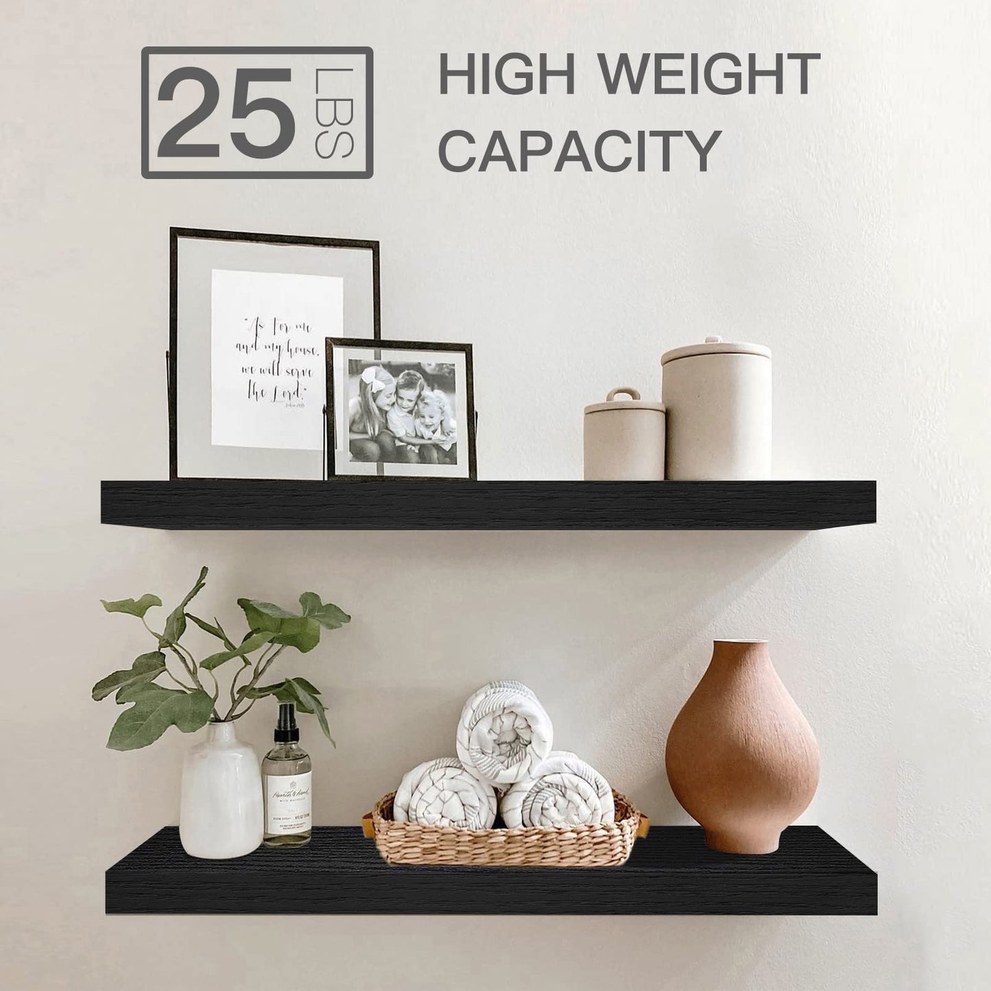 QEEIG Bathroom Floating Shelves for Wall - 15.7" Wall Mounted Shelf Over Toilet Farmhouse Home Decor Display Bookshelf Small 15.7 x 6.7 inch Set of 2, Rustic Brown (008-40BN)