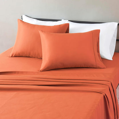 Amazon Basics Lightweight Super Soft Breathable Wrinkle-Resistant Microfiber 4-Piece Bed Sheet Set with 14-Inch Deep Pockets, Queen, Bright White, Solid