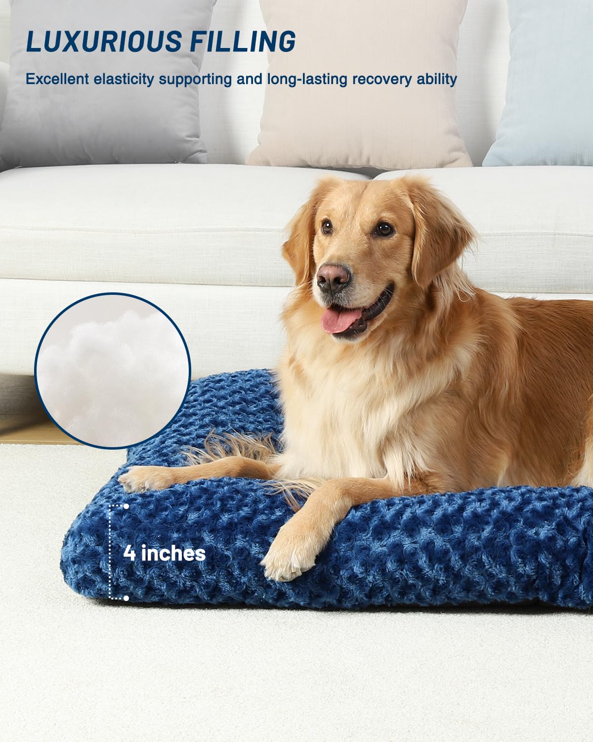 KSIIA Washable Dog Bed Medium Size Dog Crate Bed Plush Pet Mat 35"x23" Gray | Deluxe Plush Comfy Kennel Pad, Anti-Slip Bottom,Deep Sleeping Mat for Medium Dogs,Machine Washable for Easy Cleaning