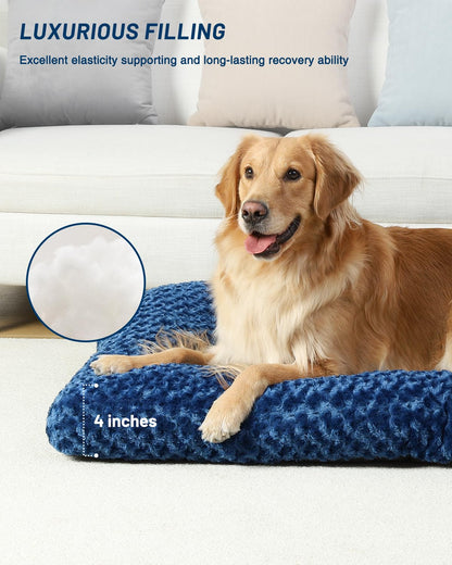 KSIIA Washable Dog Bed Medium Size Dog Crate Bed Plush Pet Mat 35"x23" Gray | Deluxe Plush Comfy Kennel Pad, Anti-Slip Bottom,Deep Sleeping Mat for Medium Dogs,Machine Washable for Easy Cleaning