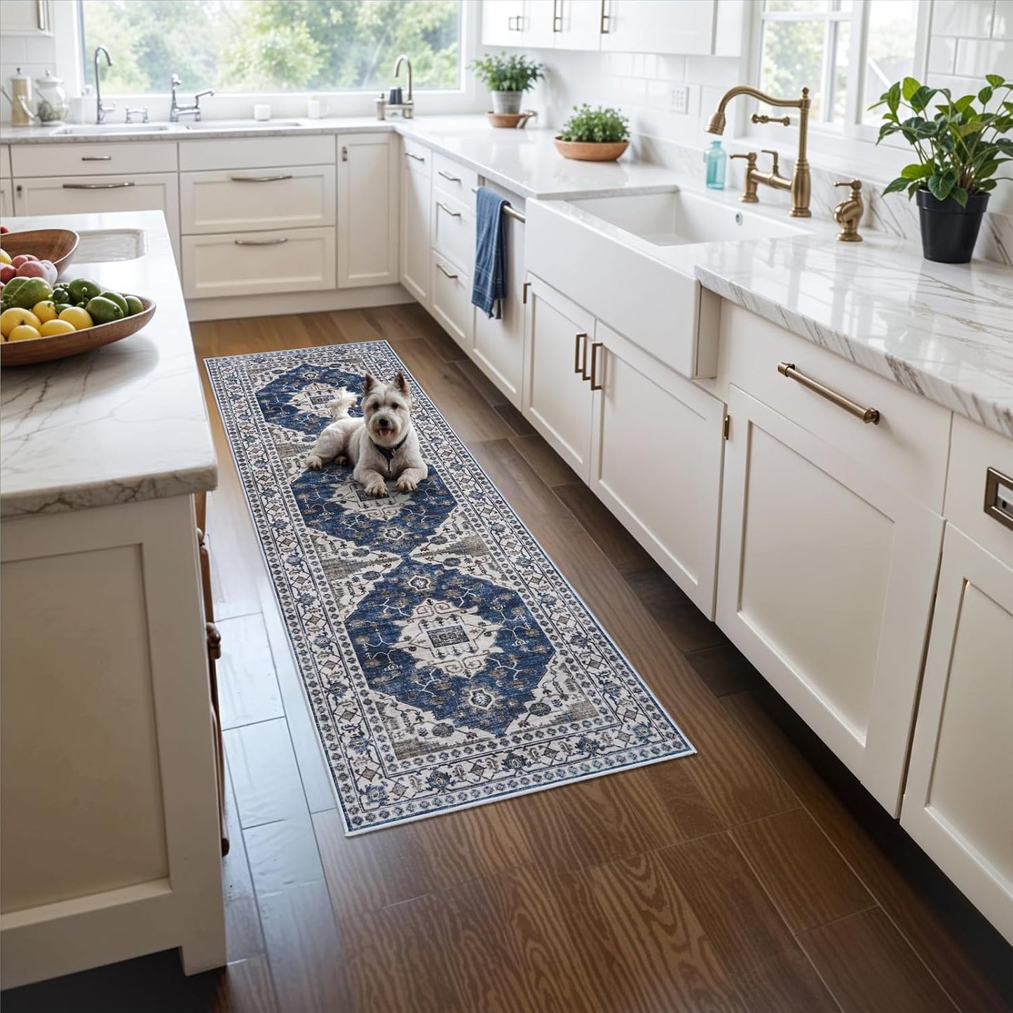 2x6 Hallway Washable Runner Rug : Vintage Soft Kitchen Laundry Runner with Non Slip Backing Farmhouse Entryway Living Room Floor Mat Stain Resistant Carpet for Bedroom Bathroom Distressed Beside Rug