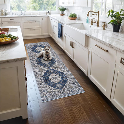 2x6 Hallway Washable Runner Rug : Vintage Soft Kitchen Laundry Runner with Non Slip Backing Farmhouse Entryway Living Room Floor Mat Stain Resistant Carpet for Bedroom Bathroom Distressed Beside Rug