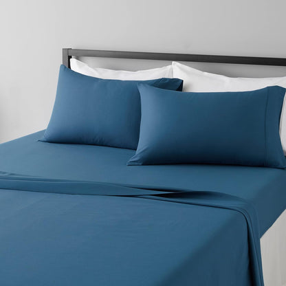 Amazon Basics Lightweight Super Soft Breathable Wrinkle-Resistant Microfiber 4-Piece Bed Sheet Set with 14-Inch Deep Pockets, Queen, Bright White, Solid