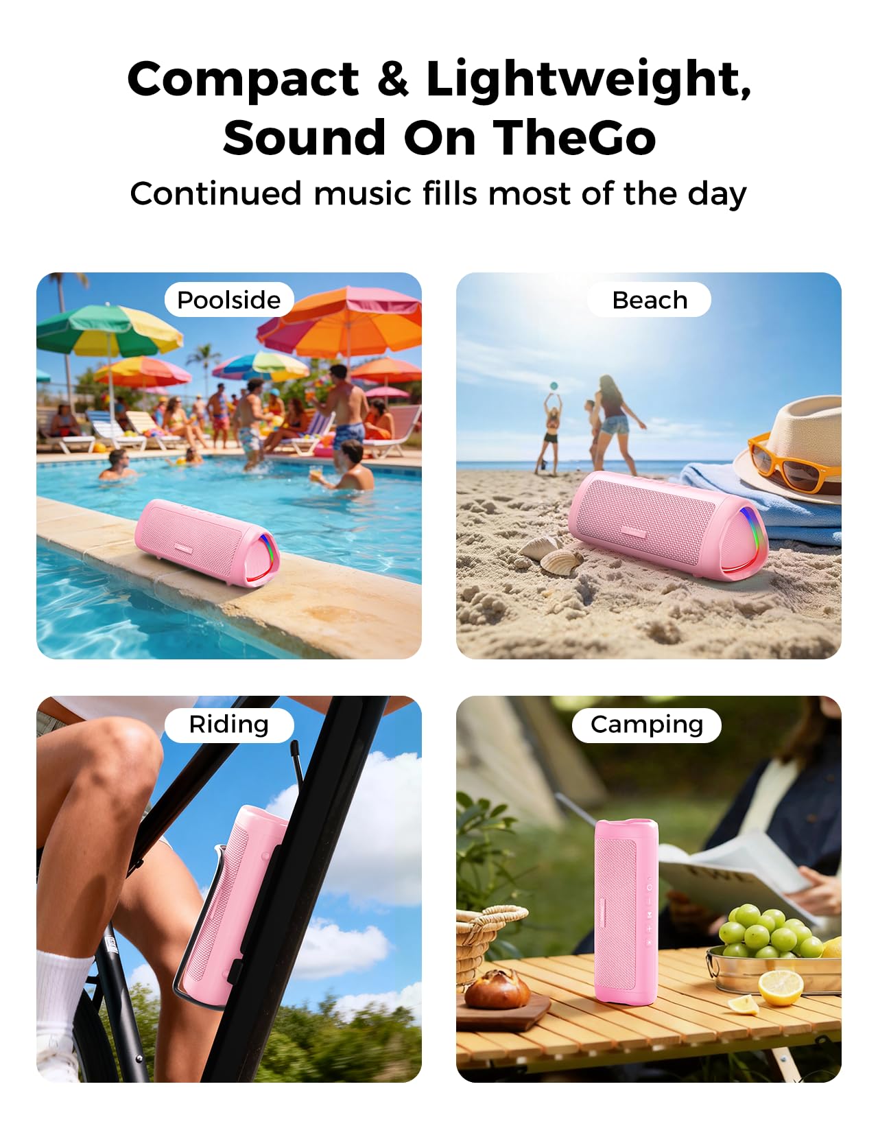 Bluetooth Speaker, 20W HD Sound, Portable Wireless, IPX5 Waterproof, Up to 24H Playtime, TWS Pairing, for Home/Party/Outdoor/Camping/Beach Essentials, Electronic Gadgets, Birthday Gift (Black)