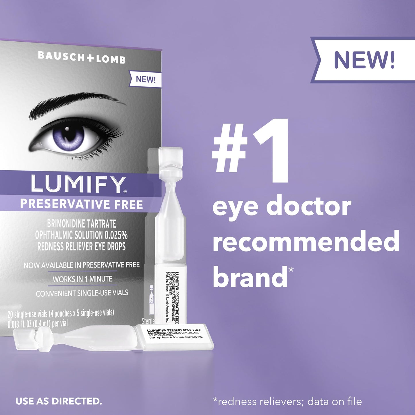 Lumify Redness Relief Eye Drops, Whiter & Brighter Looking Eyes, 0.25 oz | Works in 1 minute, lasts up to 8 hours, For Whiter & Brighter Looking Eyes, 1 bottle
