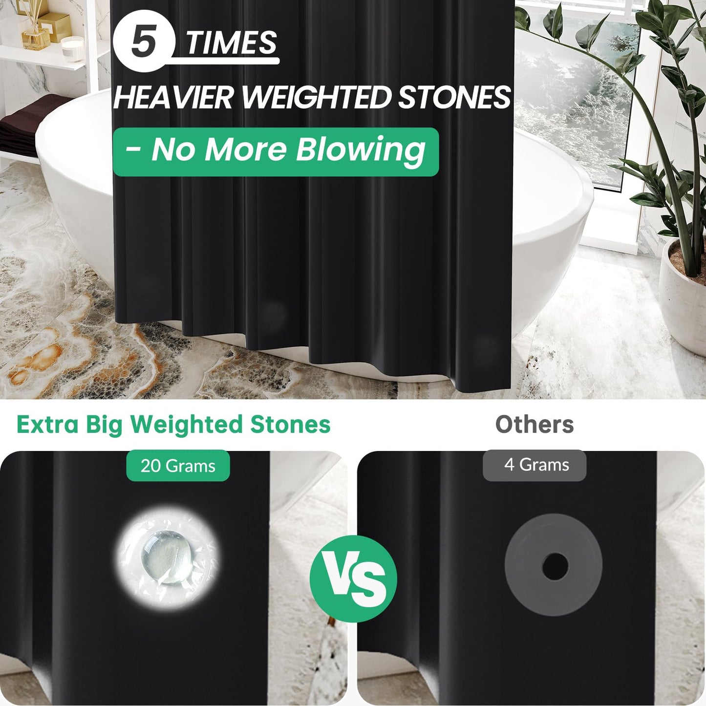 AmazerBath Plastic Shower Curtain Clear Premium PEVA, Clear Shower Curtain Heavy Duty 8G, Weighted Shower Curtains for Bathroom Accessories with 3 Big Stones and 12 Rustproof Grommets, 72x72 Inches