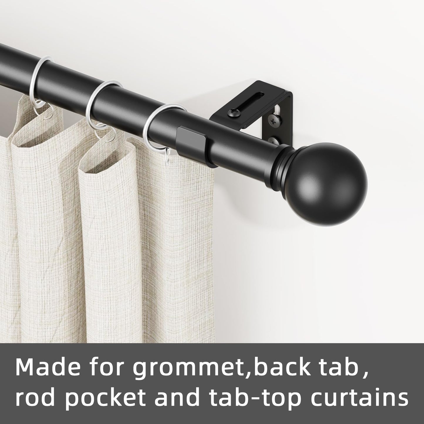 GXOACKJ Curtain Rods for windows 32-48 inch, 5/8 inch Decorative Curtain Rod Set, Matte Black Splicing Heavy Duty Metal Curtain Rod with Brackets