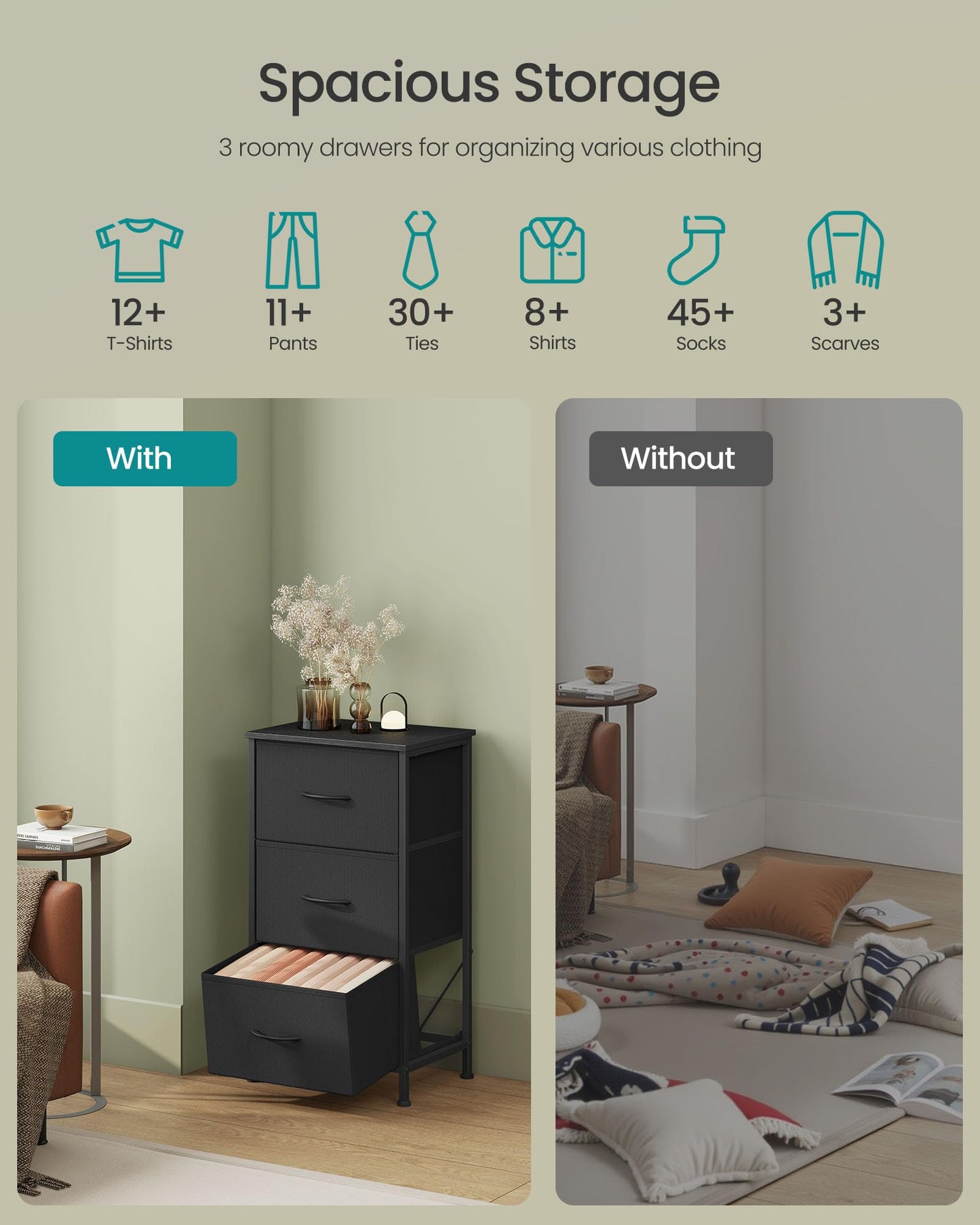 SONGMICS BELLAH Collection - Dresser for Bedroom, Chest of Drawers, Storage Organizer Unit, Closet, Entryway, Steel, 4 Drawers, Modern, Ink Black and Ebony Black ULGS314B01S
