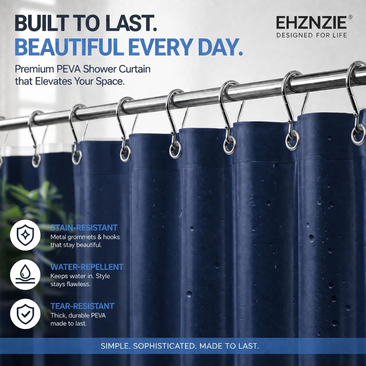 EHZNZIE White Shower Curtain Liner 72x72, PEVA Waterproof Bath Curtain, No Chemical Smell, 3 Weighted Magnets, Durable with Rustproof Metal Grommets