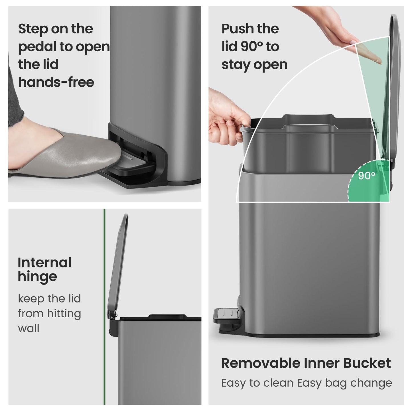 Cesun Small Bathroom Trash Can with Lid, 1.6 Gal, Soft Close, Sage Green | Step pedal soft close, Slim 5.9in fits narrow spaces, Stainless steel, Anti-fingerprint, Removable inner bucket, Odor seal