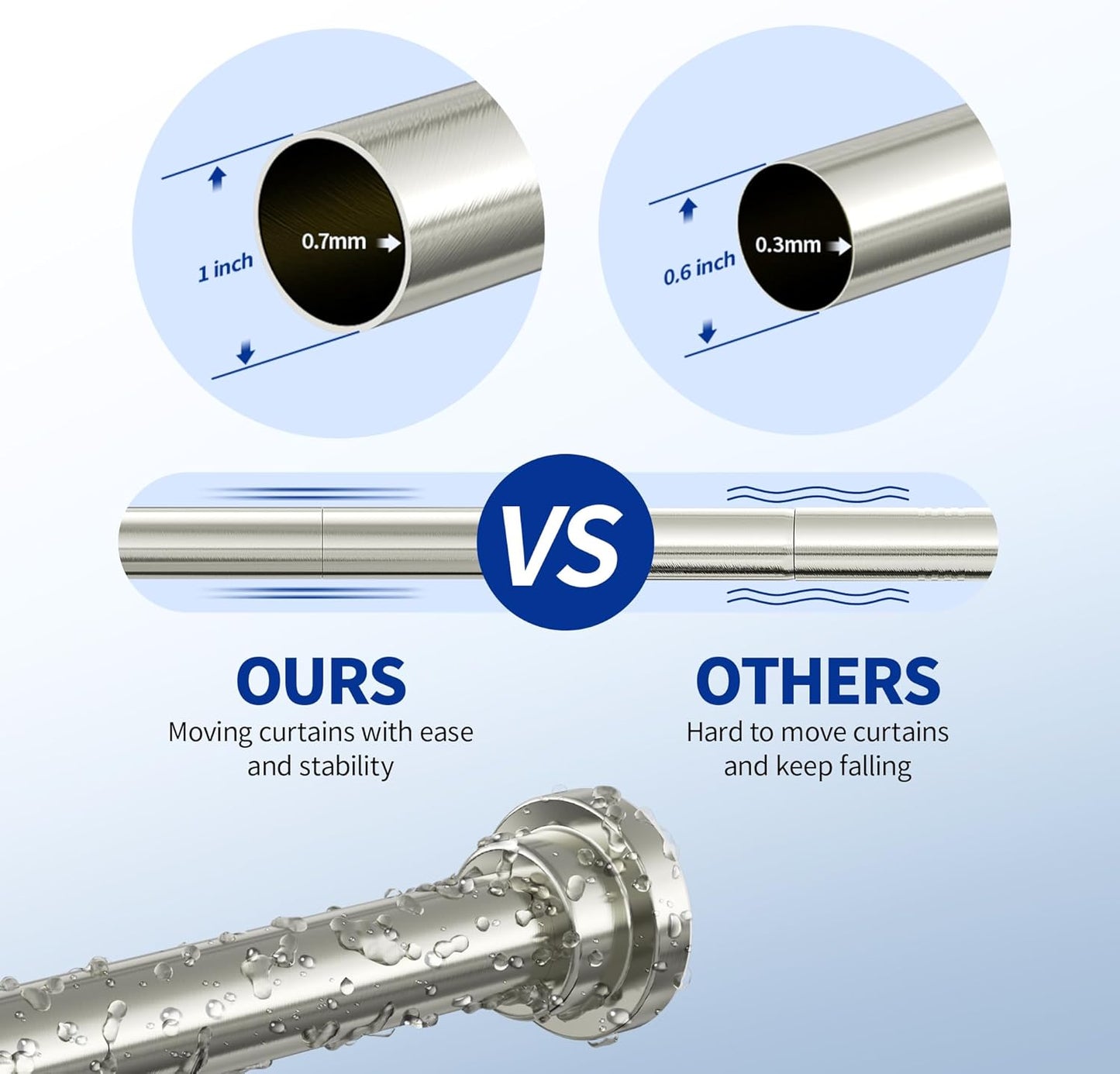 Mcrbeay Shower Curtain Rod, 1" Diameter Heavy Duty Tension Shower Rod | Adjustable 28-74 inch Non Slip No Drill Spring Tension Rod For Bathroom, Shower Stall, No Rust, Bronze