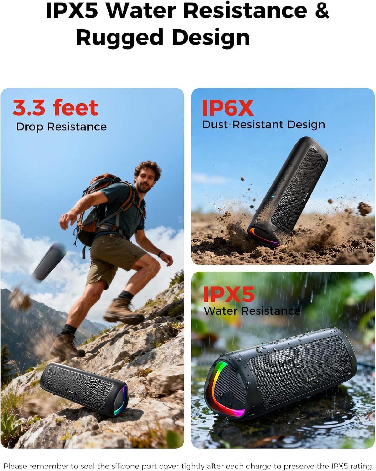 Bluetooth Speaker, 20W HD Sound, Portable Wireless, IPX5 Waterproof, Up to 24H Playtime, TWS Pairing, for Home/Party/Outdoor/Camping/Beach Essentials, Electronic Gadgets, Birthday Gift (Black)