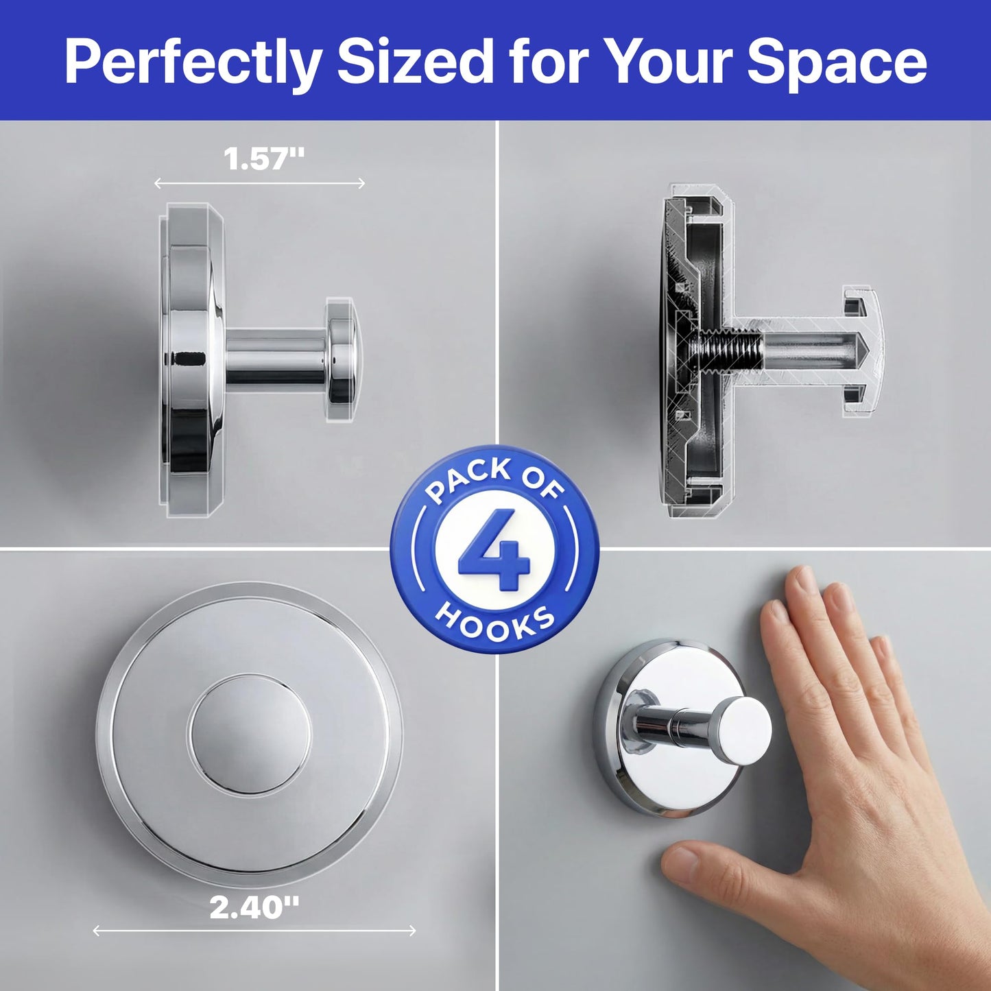 HOME SO Suction Cup Hooks for Shower & Bathroom Towel Holder 2-Pack Black | Waterproof Rustproof Organizer Hook Hanging Loofah Robe Coat Bath Accessories on Tile Glass Door Mirror + Optional 3M Disc