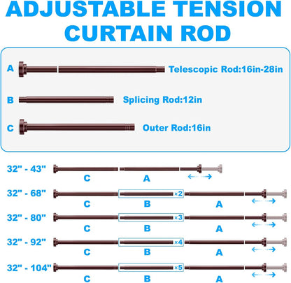 TEECK Shower Curtain Rod, 32-80 inch Adjustable Spring Tension Curtain Rod, Never Rust Anti-Slip Shower Curtain Rod for Bathroom, No Drilling, Never Collapse, Easy to Use, Silver
