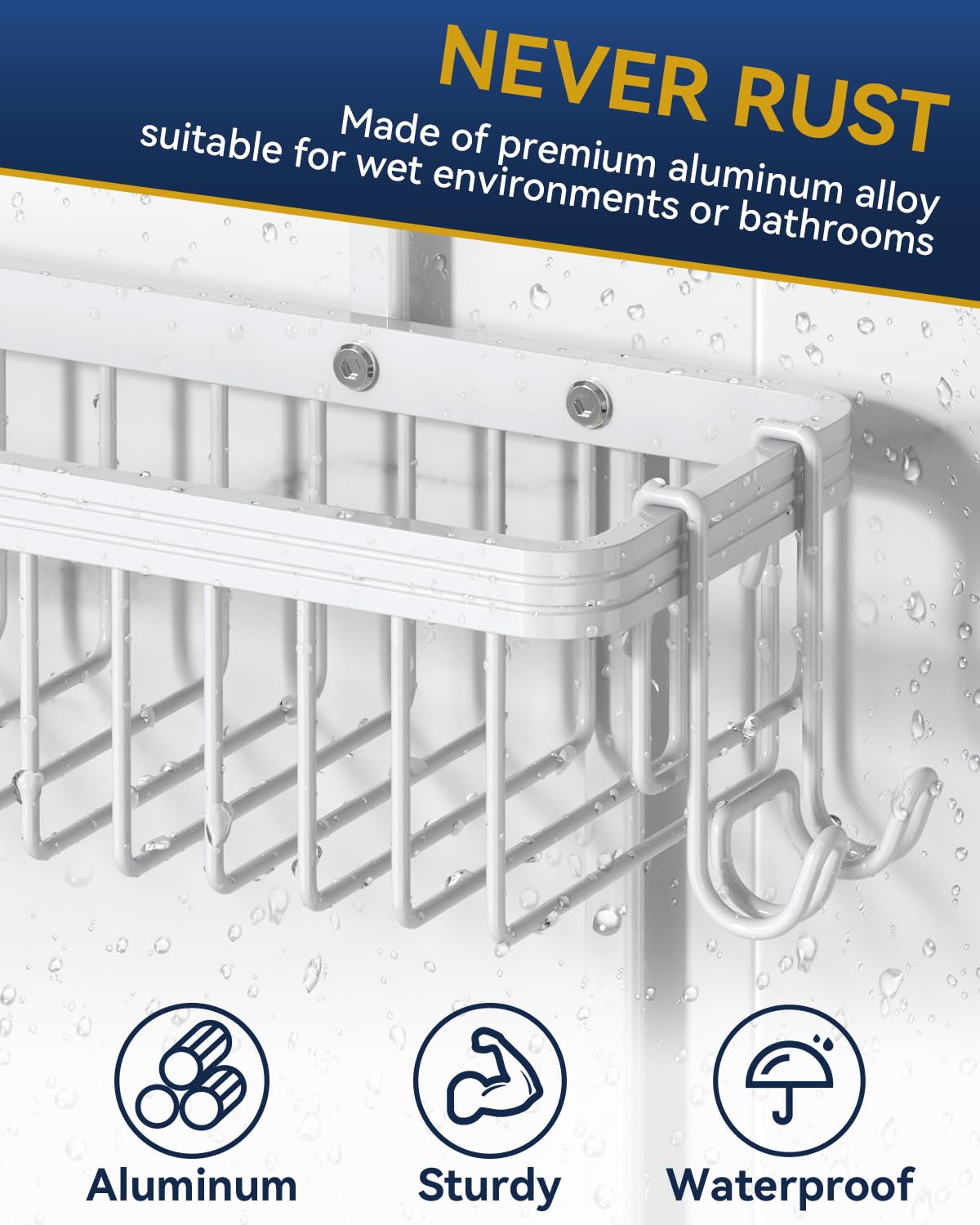 Never Rust Shower Caddy Hanging, Aluminum Shower Racks for Inside Shower, 3-Tier Shower Organizer Hanging Over Shower Head with Hooks and Soap Holder, Rose Gold