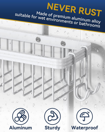 Never Rust Shower Caddy Hanging, Aluminum Shower Racks for Inside Shower, 3-Tier Shower Organizer Hanging Over Shower Head with Hooks and Soap Holder, Rose Gold