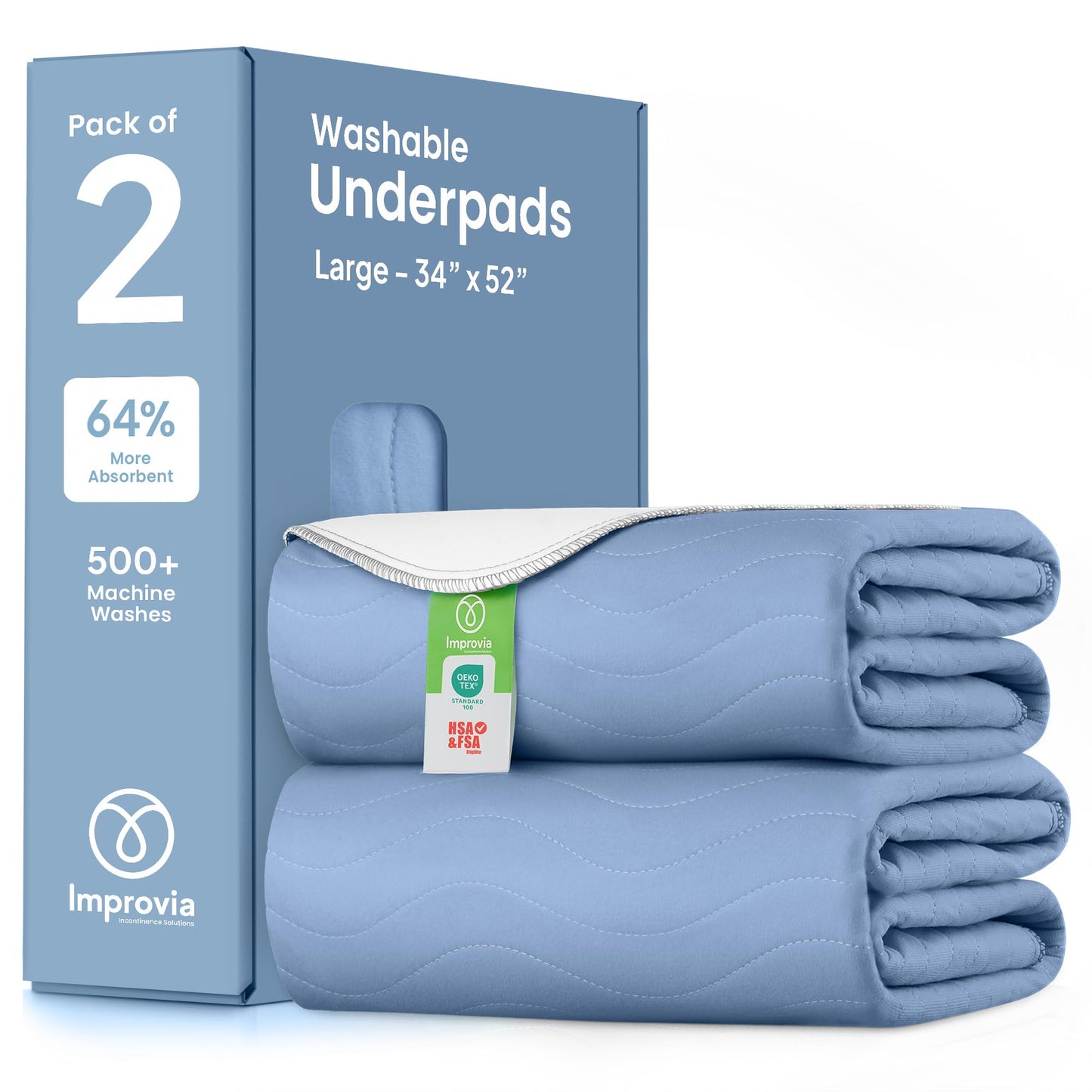 IMPROVIA® Washable Underpads, 34" x 36" (Pack of 4) - Heavy Absorbency Reusable Bedwetting Incontinence Pads for Kids, Adults, Elderly, and Pets - Waterproof Protective Pad for Bed, Couch, Sofa, Floor