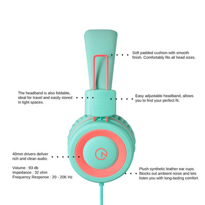 noot products K11 Kids Headphones with Wired Cord 3.5mm Jack Navy/Teal | 5ft Long Cord, Tangle Free, Foldable, Plug in On-Ear Headset for School, Classroom, Boys, Girls, Toddler Laptop Travel Tablet