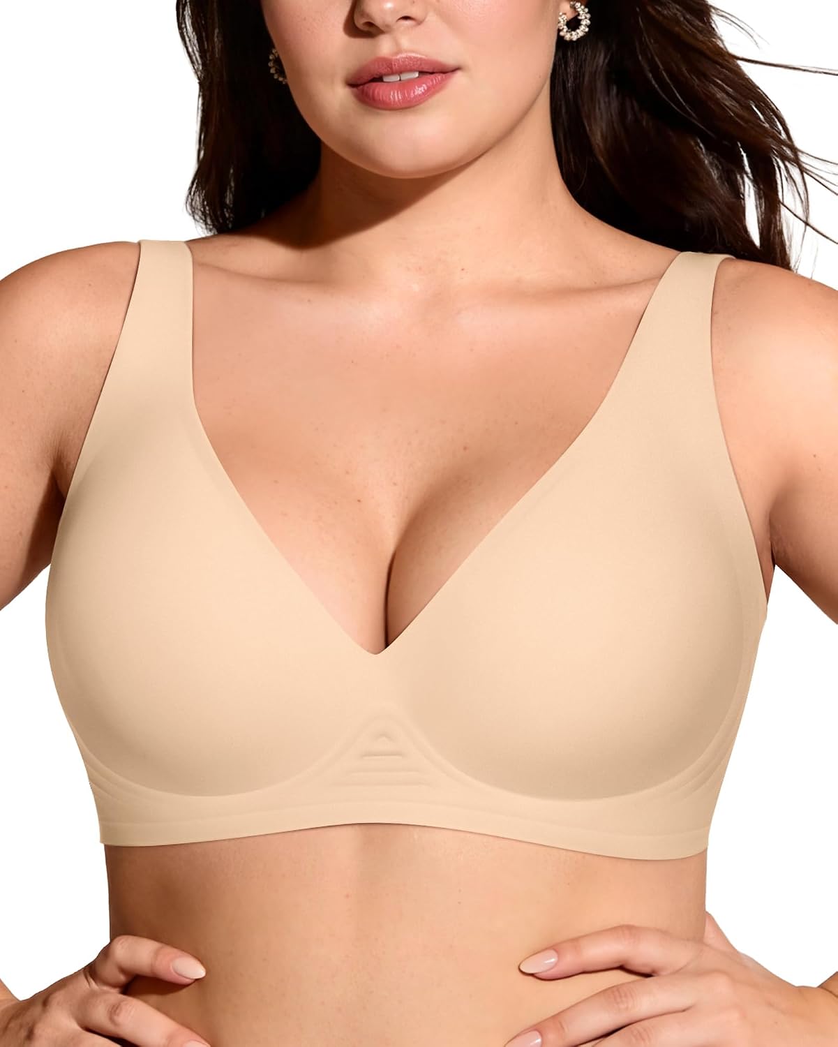 OEAK Womens Jelly Bras Wireless Deep V Bralette Comfy Push Up Tshirt Bras | Comfortable,support and lift,no underwire,bralettes,plunge,full coverage,invisible,balconette,minimizer,no show,soft
