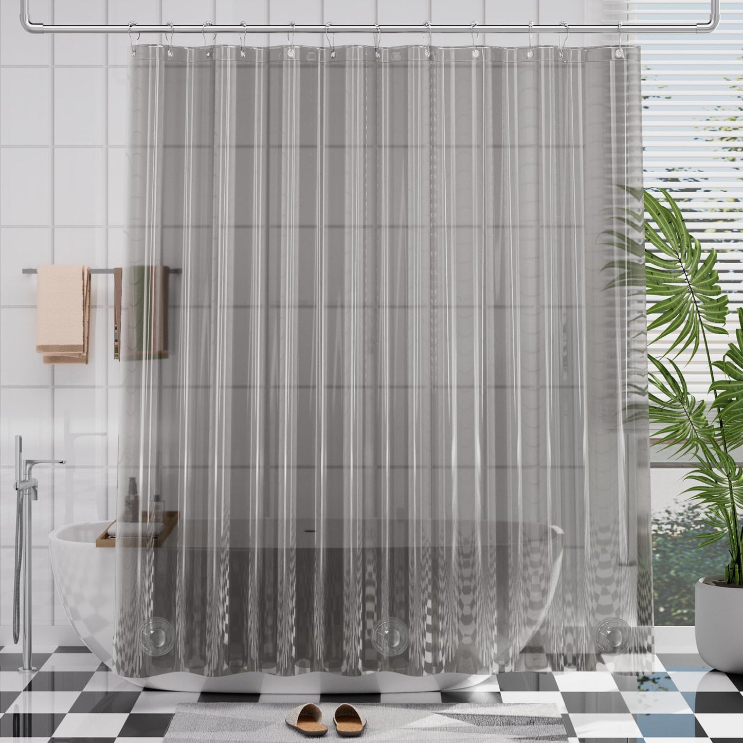 AmazerBath Plastic Shower Curtain Clear Premium PEVA, Clear Shower Curtain Heavy Duty 8G, Weighted Shower Curtains for Bathroom Accessories with 3 Big Stones and 12 Rustproof Grommets, 72x72 Inches