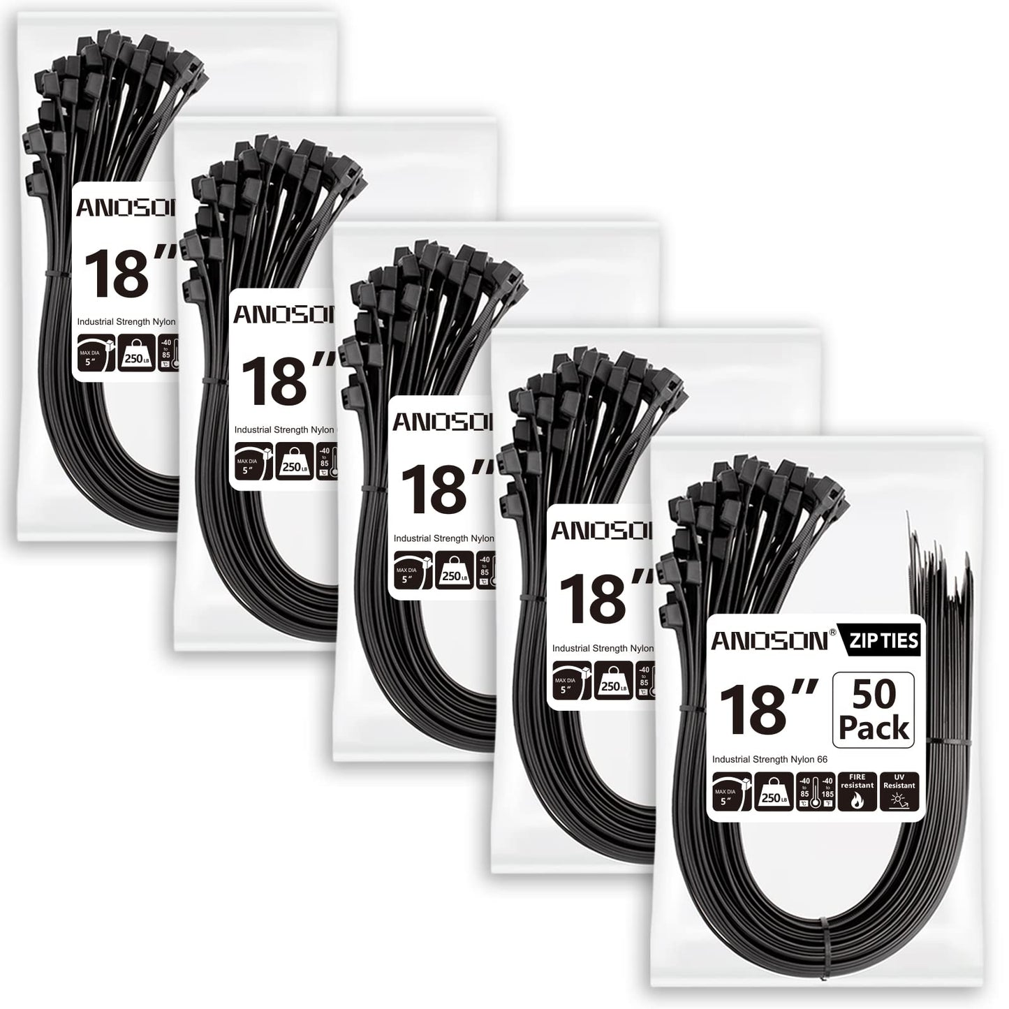 Zip Ties Assorted Sizes(4”+6”+8”+12”), 400 Pack, Black Cable Ties, UV Resistant Wire Ties by ANOSON