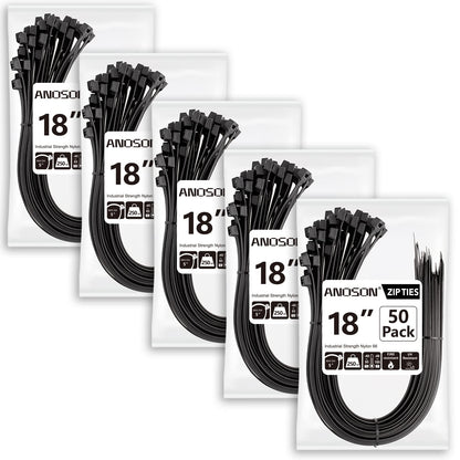 Zip Ties Assorted Sizes(4”+6”+8”+12”), 400 Pack, Black Cable Ties, UV Resistant Wire Ties by ANOSON