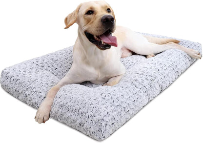 KSIIA Washable Dog Bed Medium Size Dog Crate Bed Plush Pet Mat 35"x23" Gray | Deluxe Plush Comfy Kennel Pad, Anti-Slip Bottom,Deep Sleeping Mat for Medium Dogs,Machine Washable for Easy Cleaning