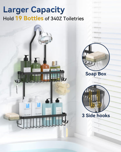 Never Rust Shower Caddy Hanging, Aluminum Shower Racks for Inside Shower, 3-Tier Shower Organizer Hanging Over Shower Head with Hooks and Soap Holder, Rose Gold