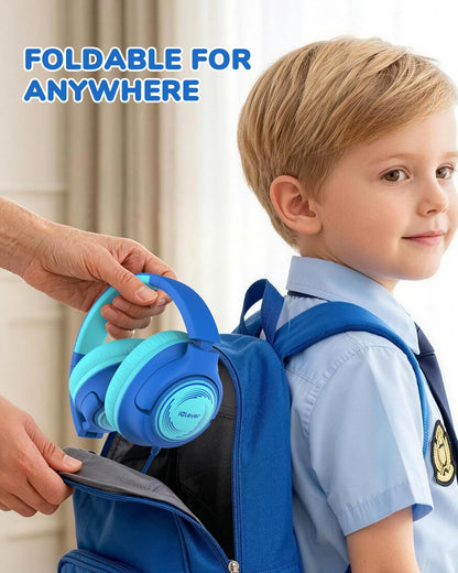 iClever C371 Kids Headphones with Cord for School Boys Girls Travel Gift | SafeSound Tech3.0, Stereo Sound, 3.5mm Jack, Foldable, Durable Headband, Safe Wired Headphones for Kids, Powder Blue