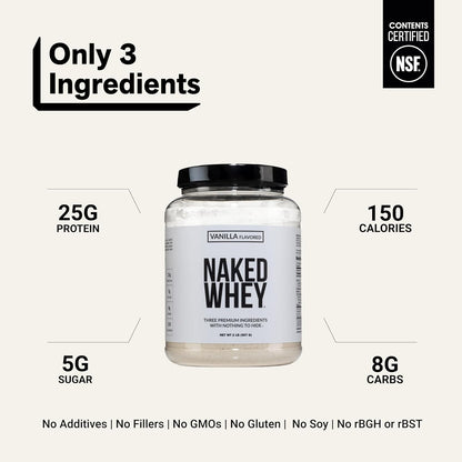 NAKED Whey 1Lb - Only 1 Ingredient, Grass Fed Whey Protein Powder, NSF Certified, Undenatured, No Gmos, No Soy, Gluten Free, Stimulate Growth, Enhance Recovery - 15 Servings