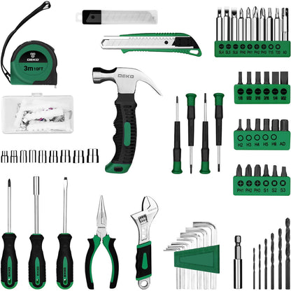 DEKOPRO Drill Set, Home Tool Set with 8V Pink Cordless Drill, Hand Tool Kit for Women, 126 pcs