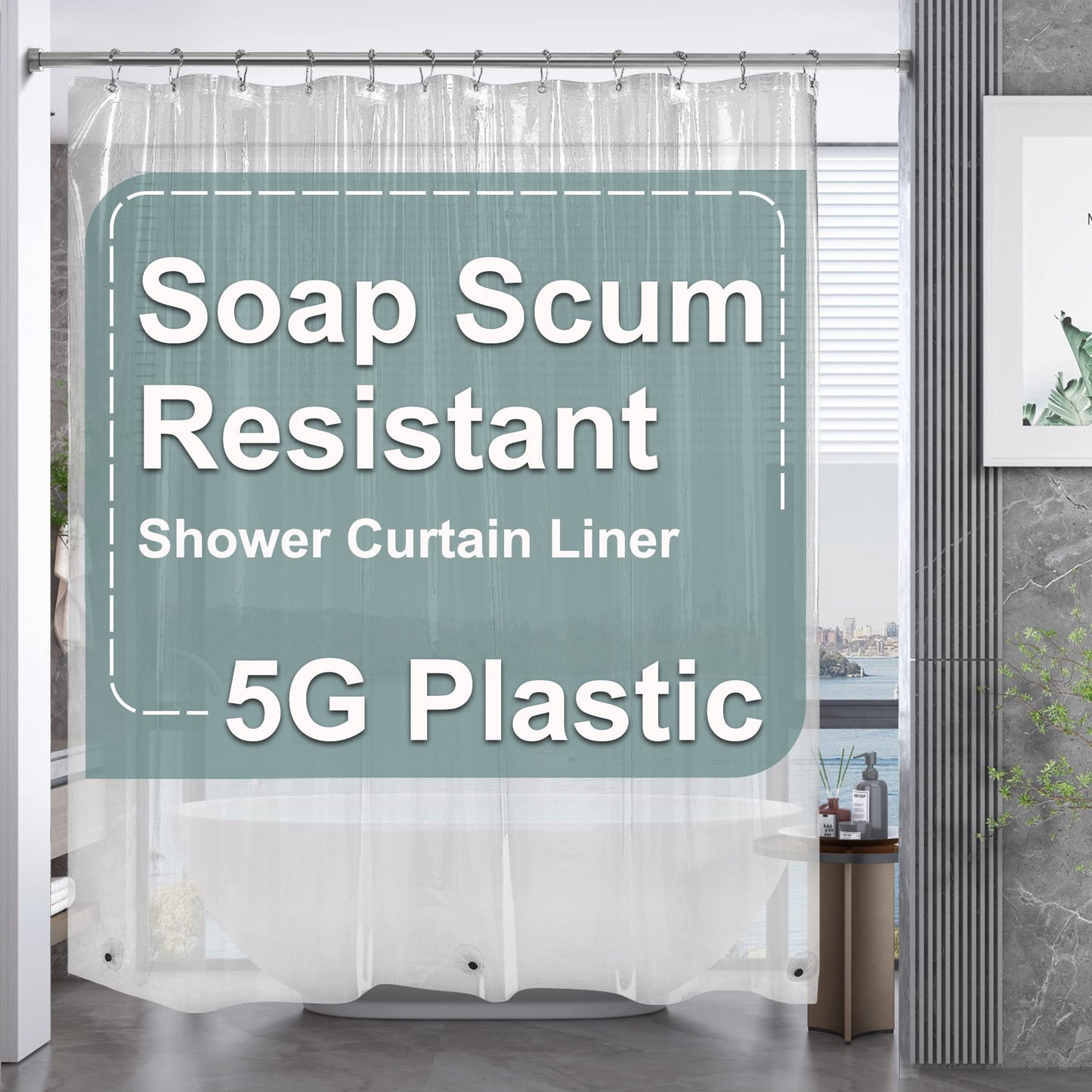 AmazerBath Plastic Shower Curtain Clear Premium PEVA, Clear Shower Curtain Heavy Duty 8G, Weighted Shower Curtains for Bathroom Accessories with 3 Big Stones and 12 Rustproof Grommets, 72x72 Inches