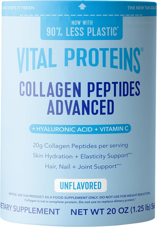 Vital Proteins Collagen Peptides Powder Advanced, Unflavored, 20oz | Hyaluronic Acid & Vitamin C, Supports Hair Skin & Nails, Collagen Peptides, 27 Servings