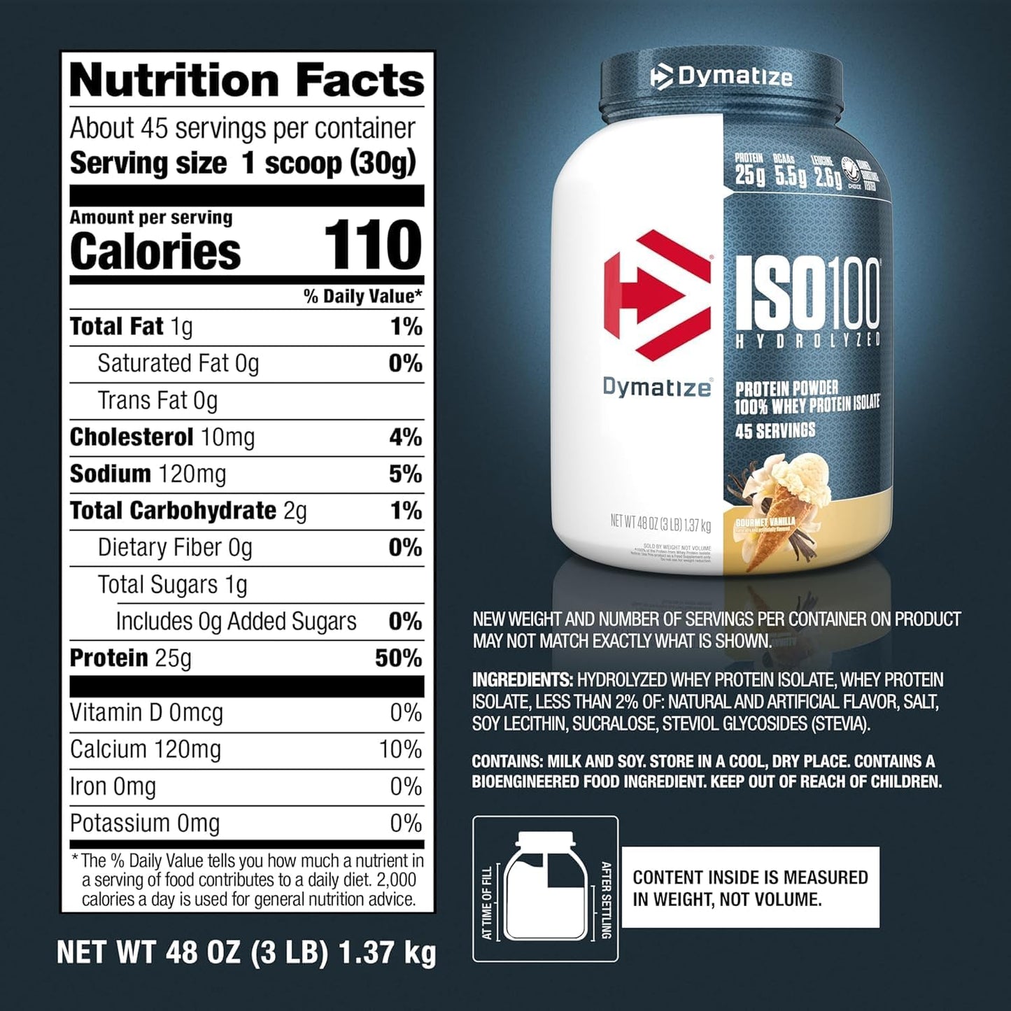 Dymatize ISO100 Protein Powder, 100% Whey Isolate, Cookies & Cream | 25g Protein, Hydrolyzed, Fast-Absorbing, Supports Muscle Health, 5.5g BCAAs, Gluten-Free, 20 Servings, 1.3 lb