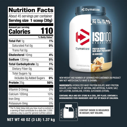 Dymatize ISO100 Protein Powder, 100% Whey Isolate, Cookies & Cream | 25g Protein, Hydrolyzed, Fast-Absorbing, Supports Muscle Health, 5.5g BCAAs, Gluten-Free, 20 Servings, 1.3 lb